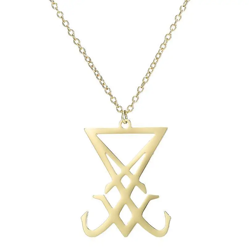 Amuleto WOUWU, símbolo de cruz de Leviatán, gargantilla de tenedor de Satán, collar del diablo oculto Lucifer LaVey, PIN satánico, parche Lucifer