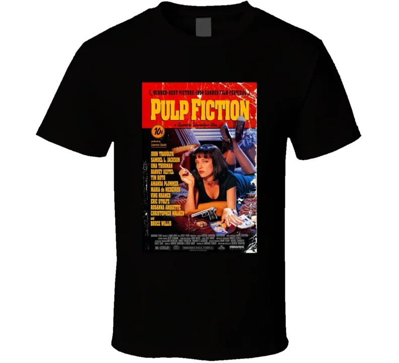 Pulp Fiction 90\'s Classic Vintage Movie Men\'s T-Shirt Black Short Sleeve Shirts Tops Cotton Tees Harajuku