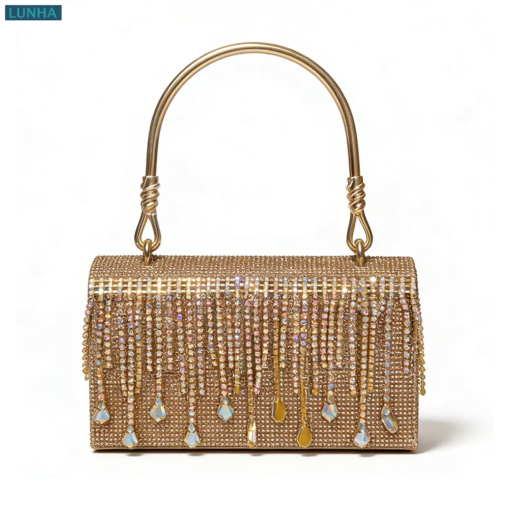 

Роскошный вечерний клатч с кристаллами, стразами и бахромой, металлическая ручка, сумка-флэп для торжественных мероприятий, женская.