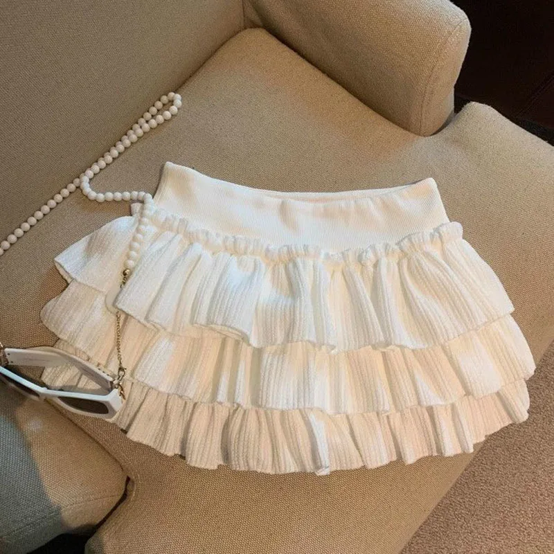 Sweet Puffy Cake Skirts for Women High Waist Patchwork Lolita Mini Skirt Y2K Summer Kawaii Preppy All Match A Line Skirts