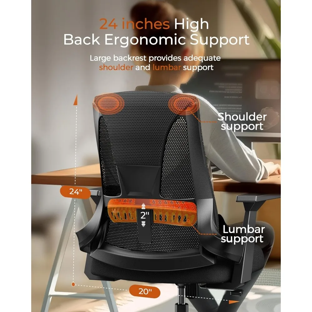 Ergonomic Office Chair 350lbs Capacity - 3.9-inche Cushion and Tall Back Computer Desk Chair Breathable Mesh - Comfortable