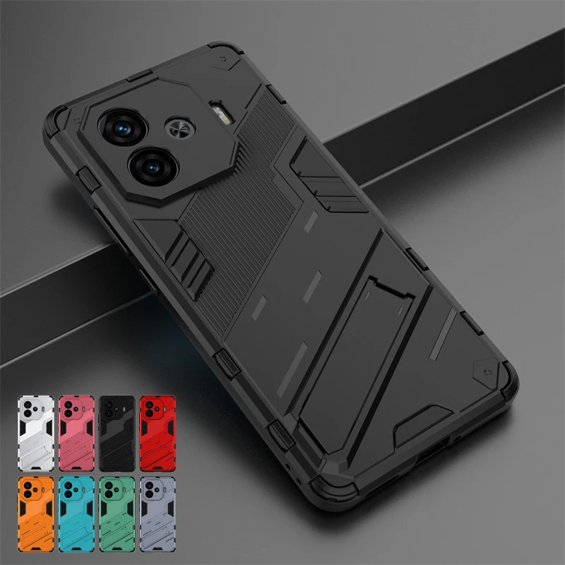 For Vivo IQOO Z9 Turbo Case For Vivo IQOO Z9 Turbo Cover Armor PC Stand Holder Shockproof Silicone Protective Phone Back Cover