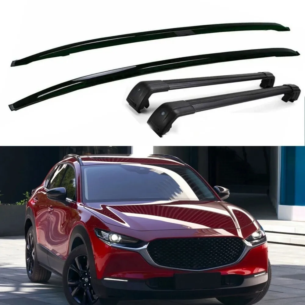 4PCS Roof Rail Racks Cross Bars Fits For Mazda CX-30 CX30 2020-2025 Luggage Carrier Black Aluminium ABS Plastic