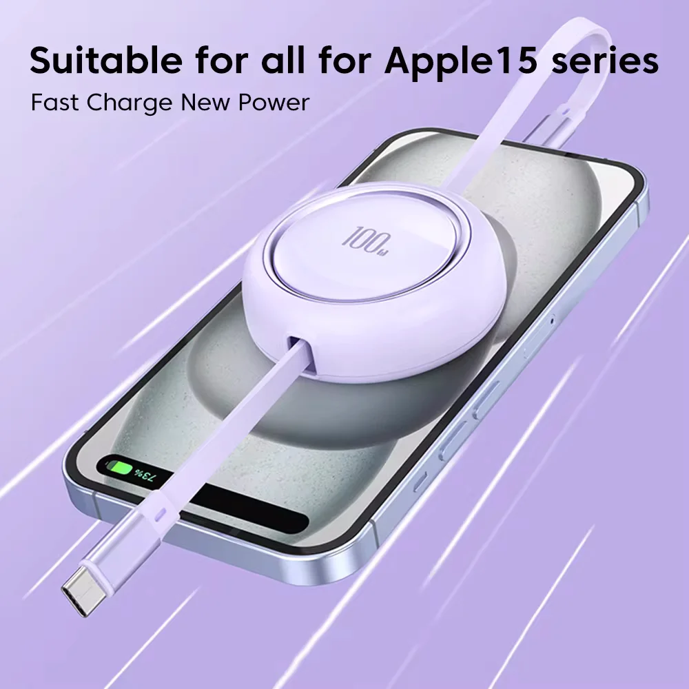 Retractable PD 100W USB Type C to USB C Fast Charger Data Cable E-Marker Data Sync Wire for iPhone 15 Samsung MacBook Laptops