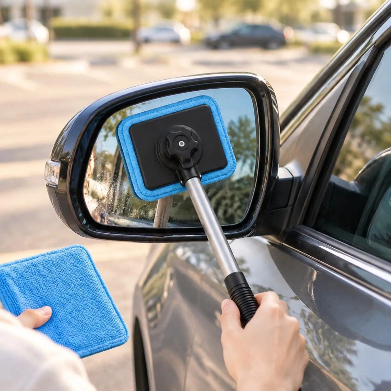Windshield Cleaner Tool with Extendable Handle Streak-Clear Auto Glass Cleaning Tool with Microfiber Cloth