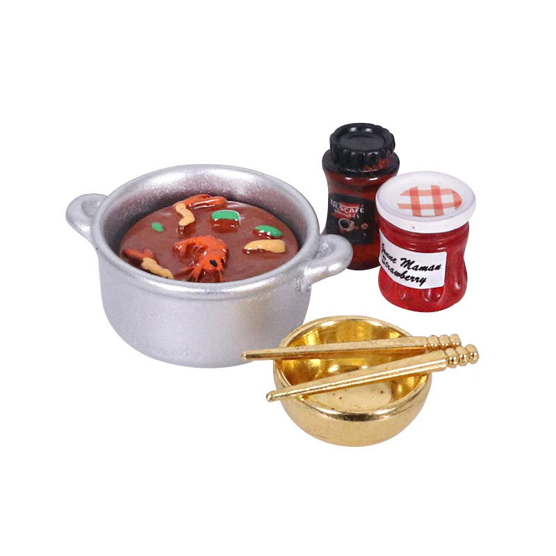 1/12 Casa delle bambole Simulazione Piatto Caldo Kit Da Tavola Con Spezzatino Condimento Casa Delle Bambole In Miniatura Sala Da Pranzo Decor Micro Cucina Giocattoli