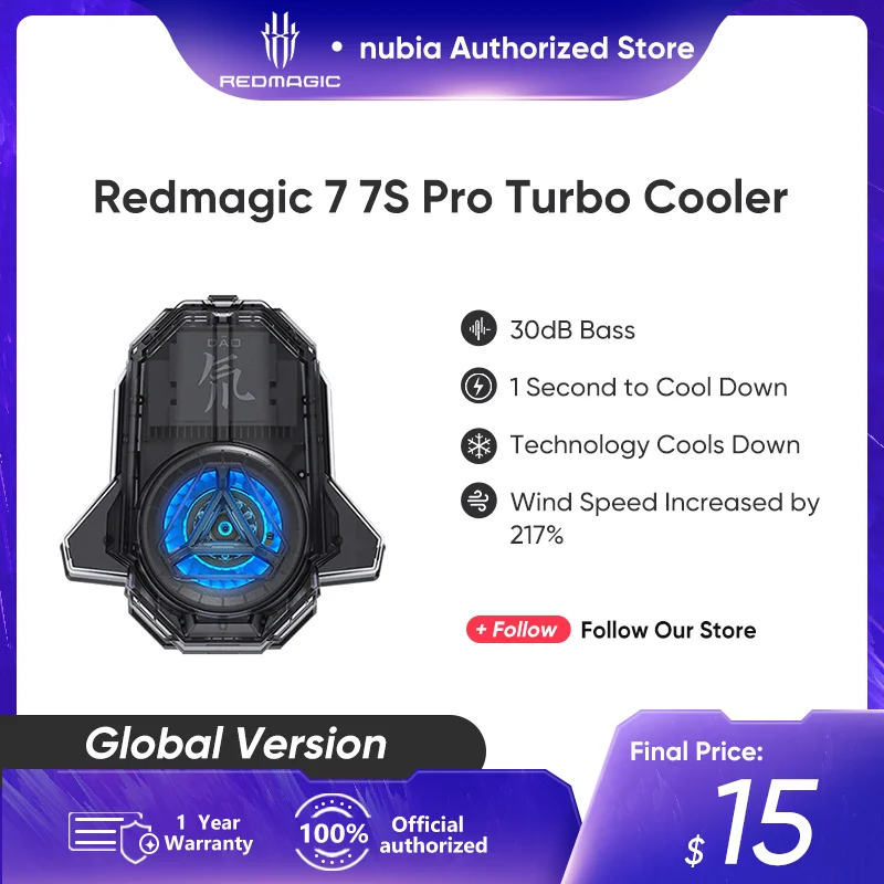 

Nubia RedMagic Turbo Cooler for RedMagic 7 / 7 Pro / 7S Pro / 8 Pro / 8 Pro+ Universal Cooler for width 70-82mm Android Phone