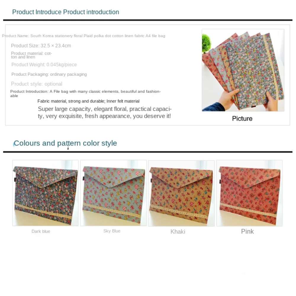 Document Protector Floral a4 File Bag Soft Data Storage Envelope File Organizer Waterproof Large Capacity Data Bag Students