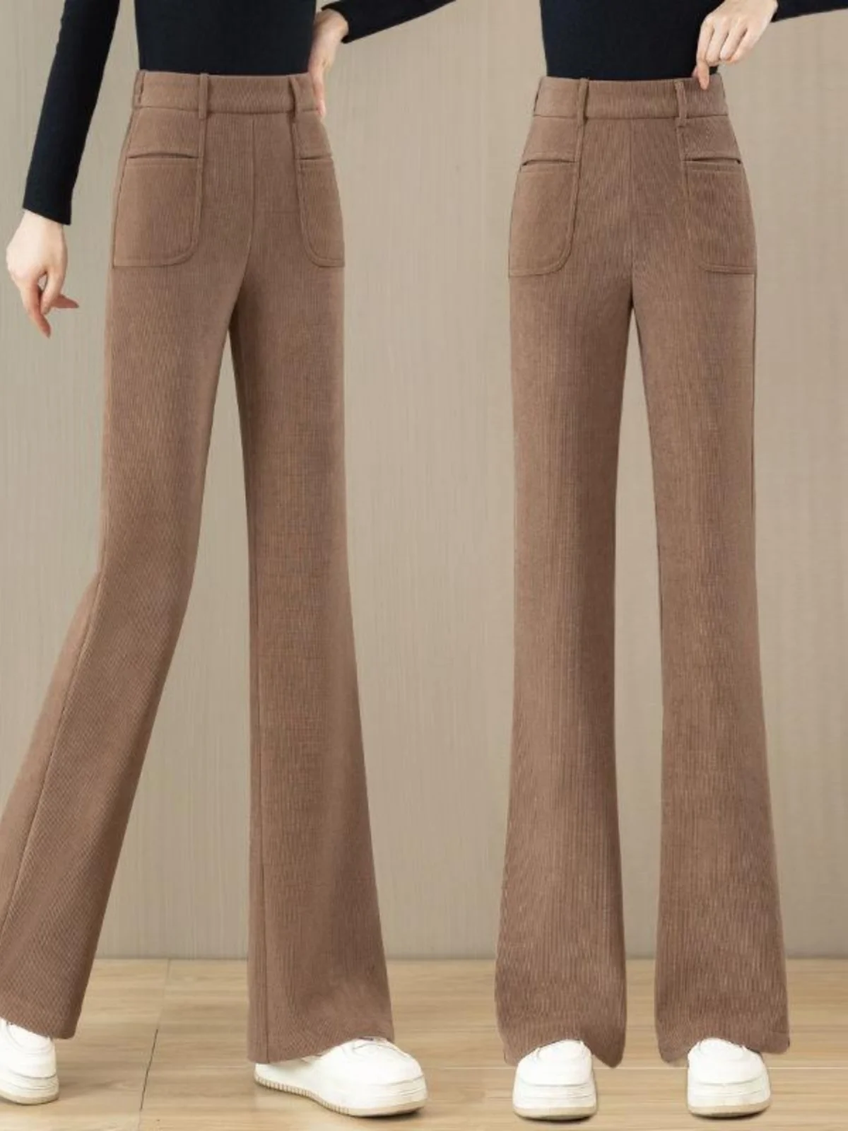 High Waist Flared Pants Women's Autumn Winter Thickened Fleece Lined Drapey Velvet Straight Leg Trousers Slimming Effect