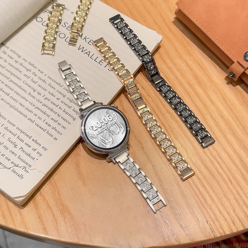 18/20/22mm Diamond Women Strap For Samsung Galaxy Watch 7 6 5 40mm 44mm Bracelet Metal Watchband For HUAWEI GT 6 5 4 PRO 3 2
