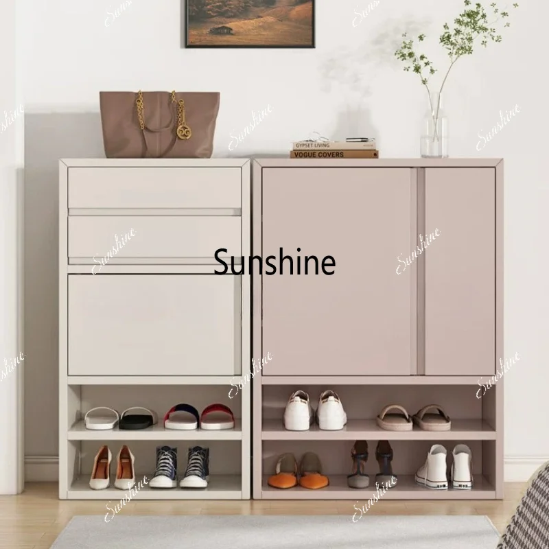 Cream wind solid wood finished shoe cabinet high-end home corner shoe cabinet