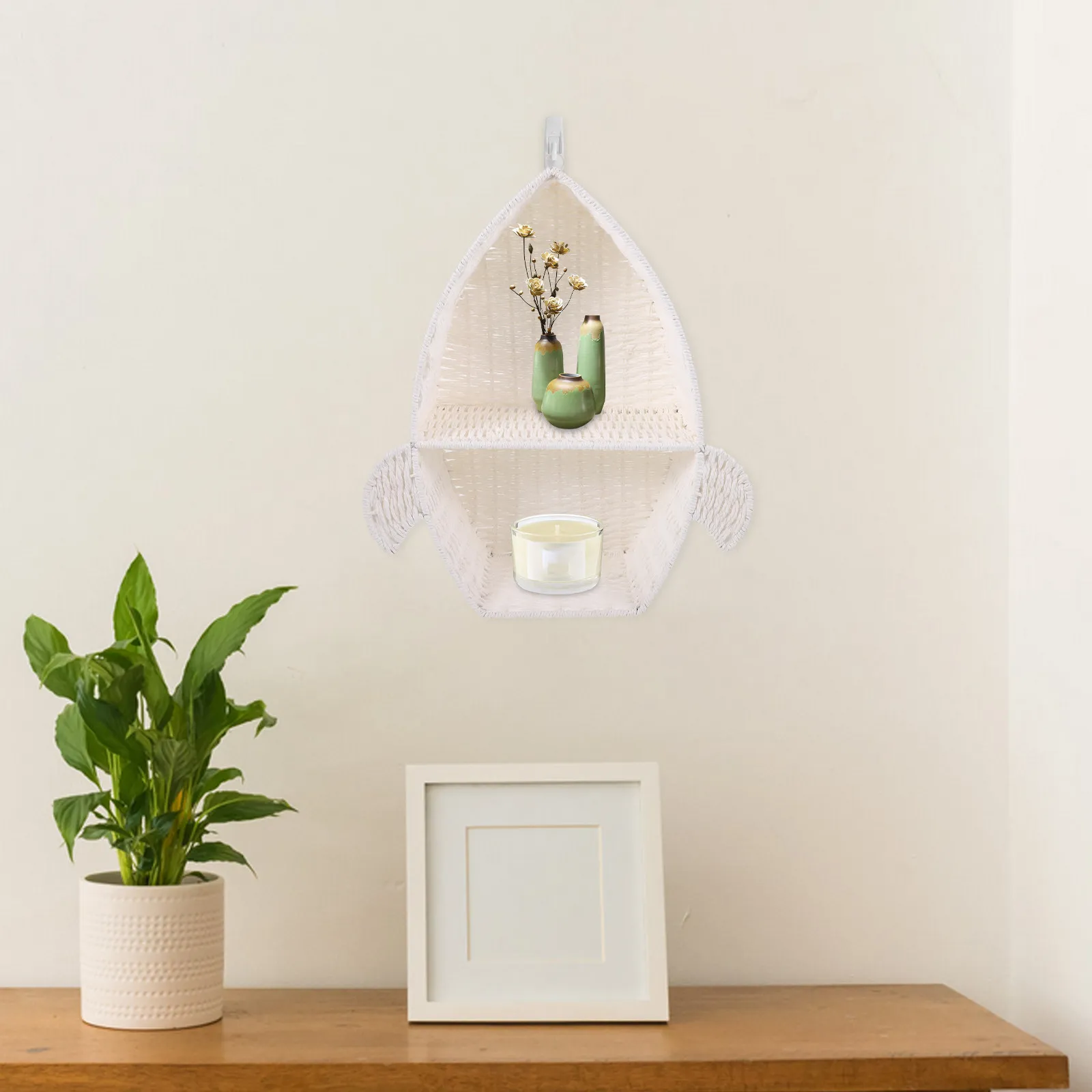 

Hand Woven Wall Shelf Storage Basket Natural Texture Wall Hanging Organizer for Plants Sundries Kitchen Bathroom Decoration