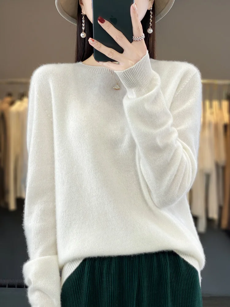 100% Merino Wool Sweater Cashmere  Pullover Women Knitwear O-Neck Long Sleeve  Autumn Winter Fashion Basic Clothing Tops
