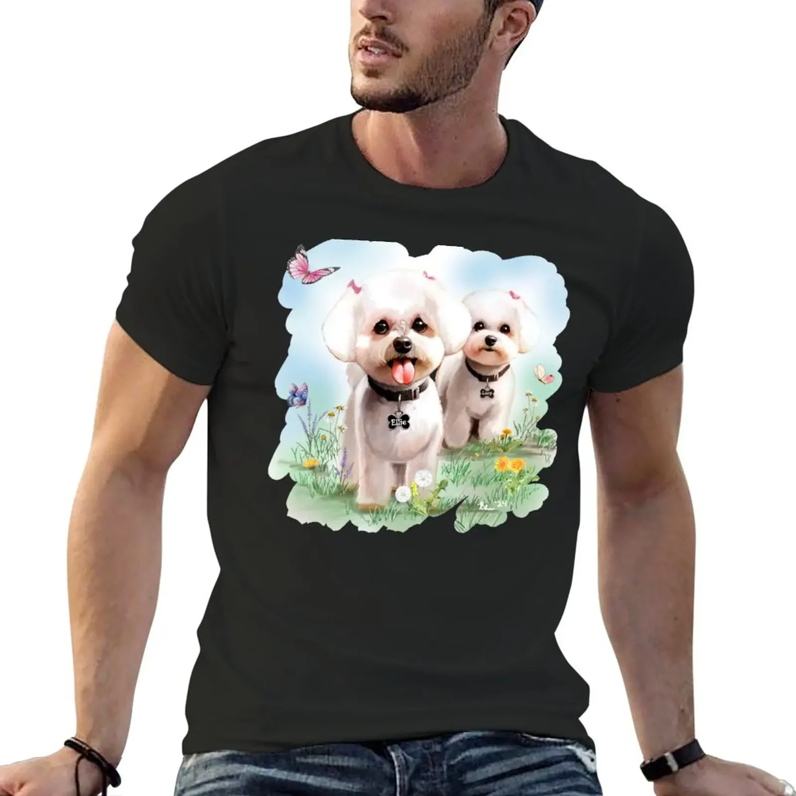 Ellie and Lucy - Bichon Frese T-Shirt vintage t shirts plus size clothes t shirts for men graphic