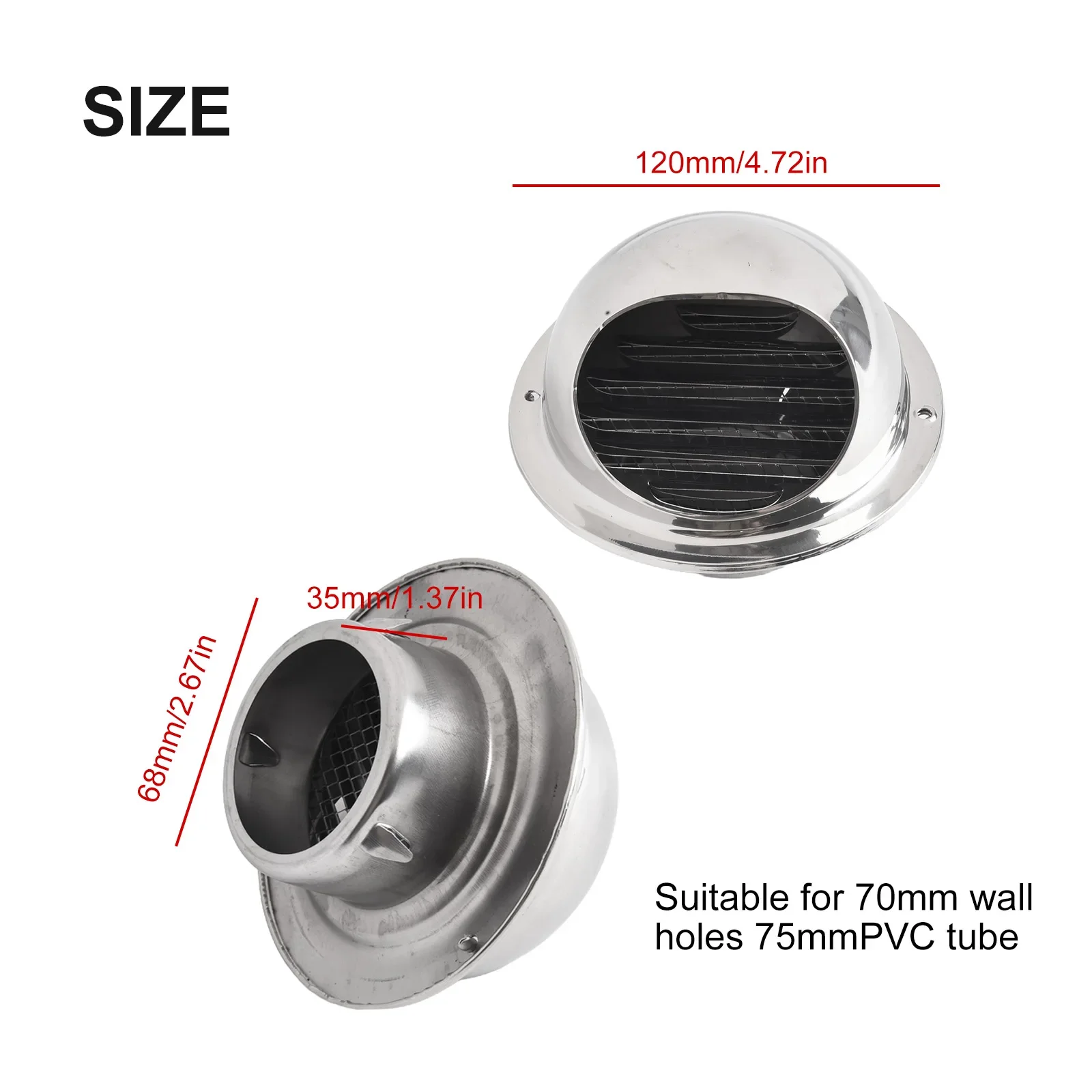 

Stainless Steel Exterior Wall Air Vent Grille Round Ducting Ventilation Grilles Heating Cooling Vent Cover Air Vent Cap