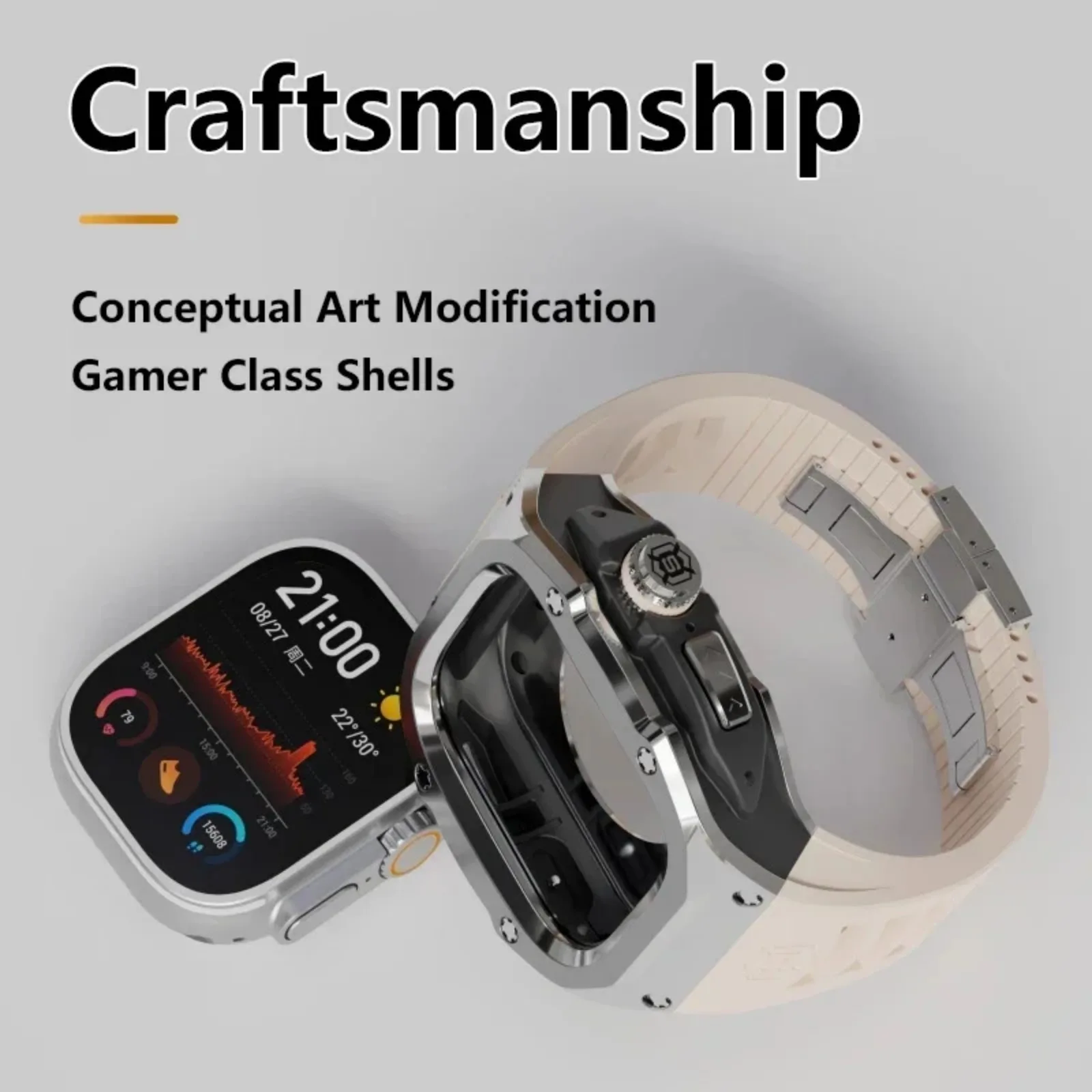 Luxury Stainless Steel Case ModificationKit for Apple Watch Ultra 2 1 49mm Rubber Band For iWatch Series 9 8 7 6 5 SE 44mm 45mm