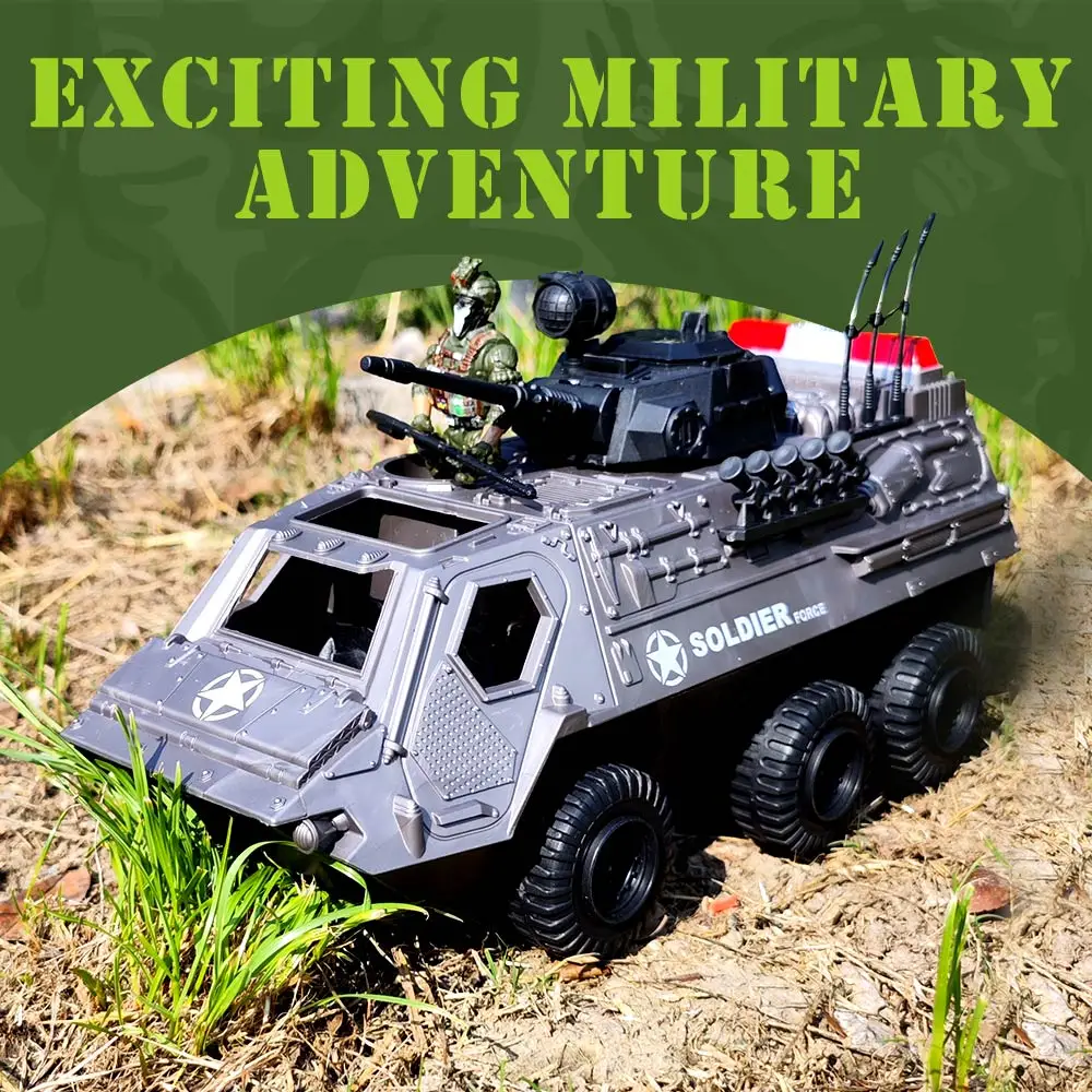 ViiKONDO Exército Action Figure Toy para homens, soldado, veículo militar Playset, combate motocicleta armadura, Jeep Patrol Boat, navio de guerra