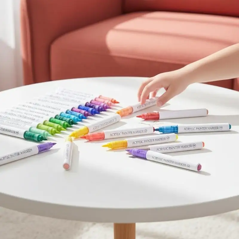9Pcs 9 Colors Acrylic Paint Markers, Direct Liquid Paint Marker Pens with Storage Box, DIY Drawing Art School Stationery