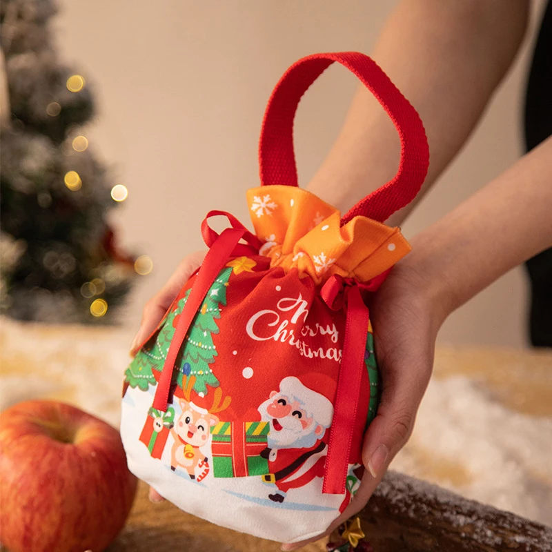 Christmas Velvet Gift Bag Santa Drawstring Bag Candy Apples Handle Bag Christmas Tree Hanging Decoration New Year Christmas Gift