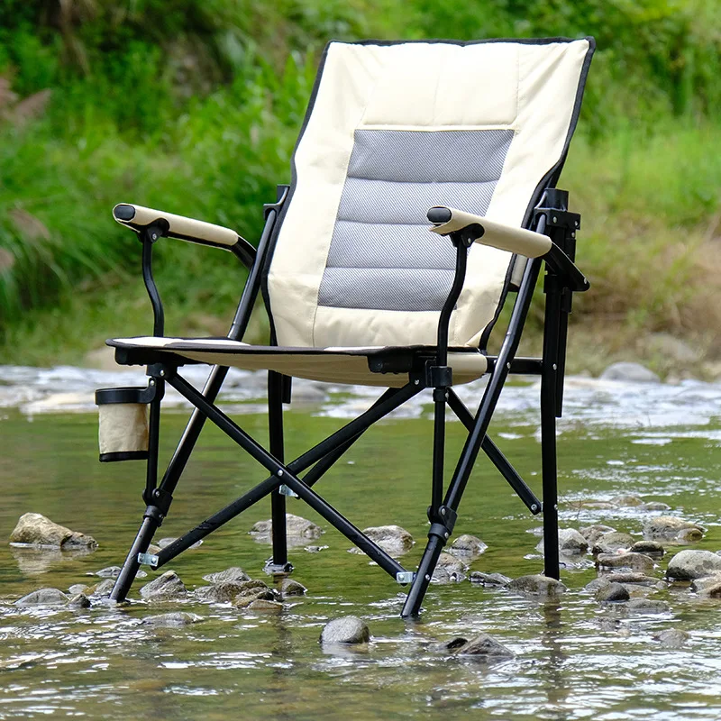 

All-Terrain Folding Chair with Padded Backrest, Portable Chair, Reclining, Swivel, Director's, Fishing, Outdoor, Camping