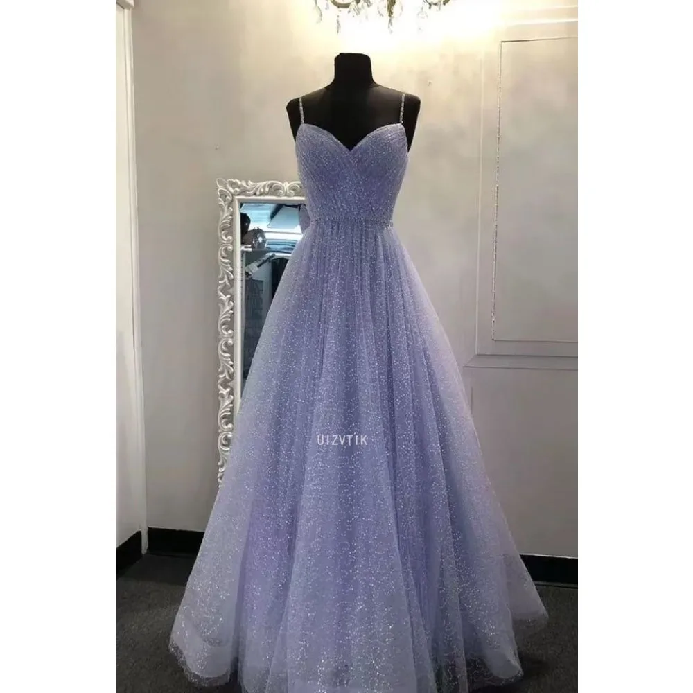 فساتين حفلات فاخرة خفيفة للنساء أشرطة سباغيتي على شكل حرف A فستان حفلات العودة للوطن لامع بأربطة بطول الأرض فساتين حفلات جديدة من Festasين