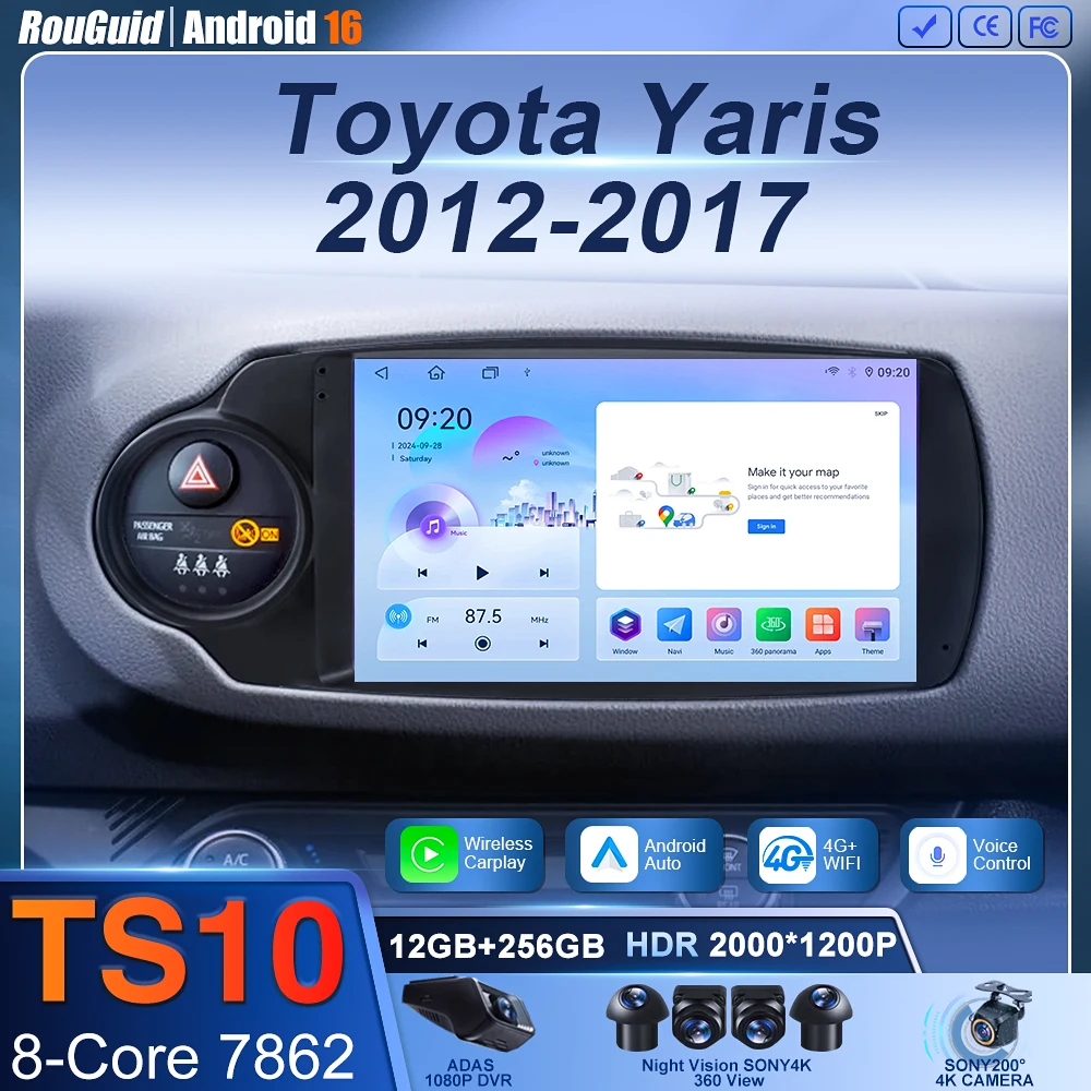 Android 16 Carplay Car Radio For Toyota Yaris 2012 2013 2014 2015 2016 2017 LHD RHD Navigation GPS Multimedia Player Stereo WIFI