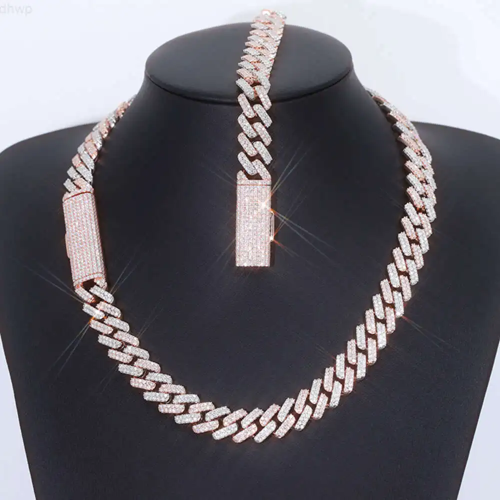 Rts 10mm 12mm breit 2 farbige Halskette und Armband vvs 2 Reihen Moissan ite mit gra Zertifikat Sterling silber kubanische Glieder kette