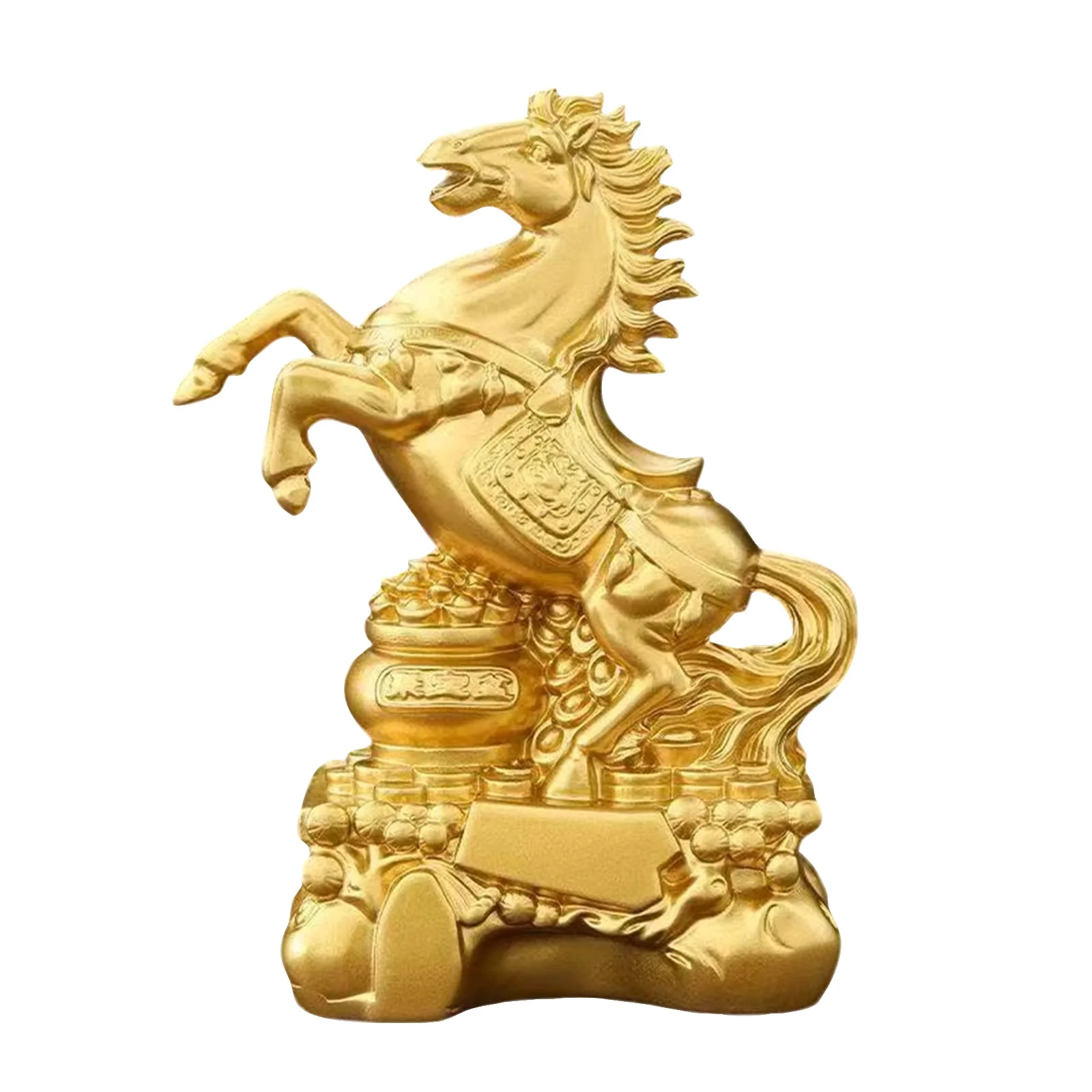 Goldene Pferdefigur für das chinesische Neujahr, eine Gedenkskulptur zur Anziehung von Reichtum und.