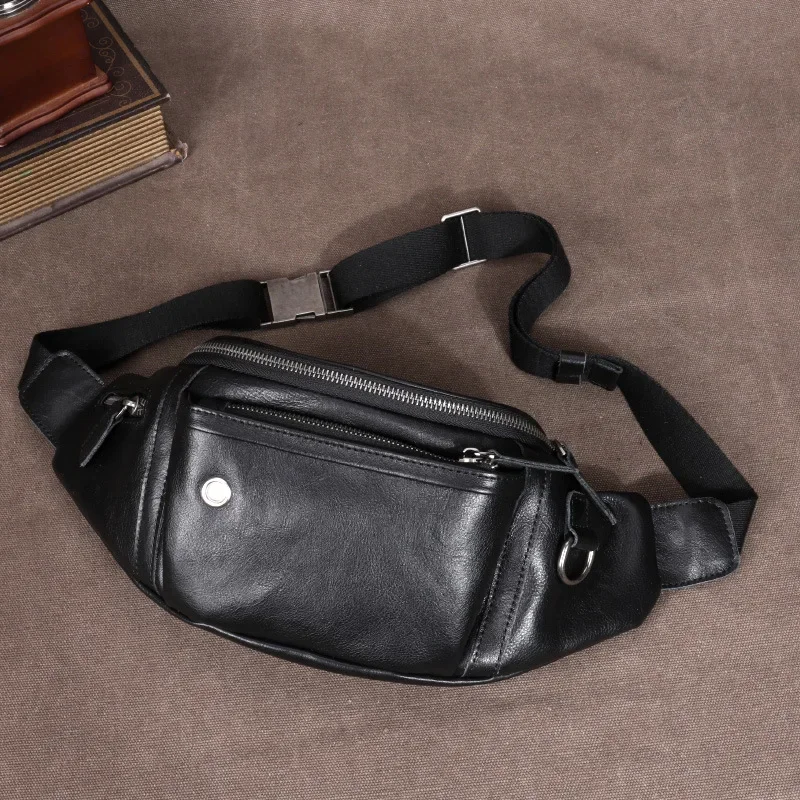 Stylish Men's Large Capacity Leather Waist Bag for Business and Travel