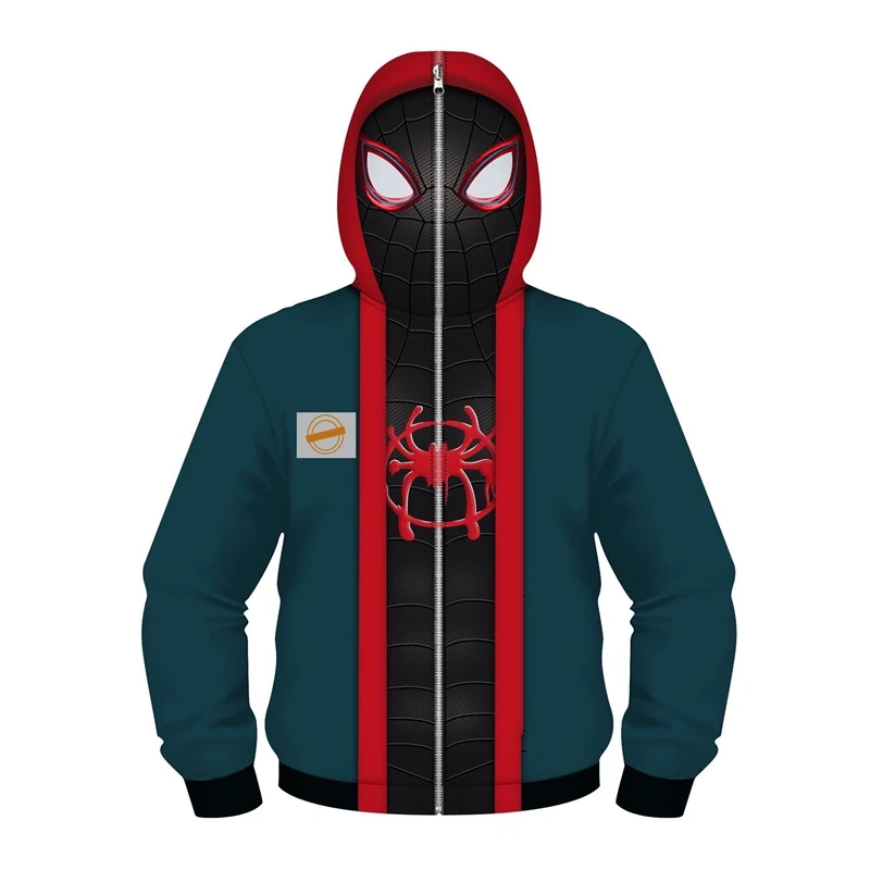 MINISO Spider-Man Gwen Miles Morales Zip Up Hoodies Spiderman Cosplay Costume 3D Hooded Hoodies Superhero Boys Girls Jacket