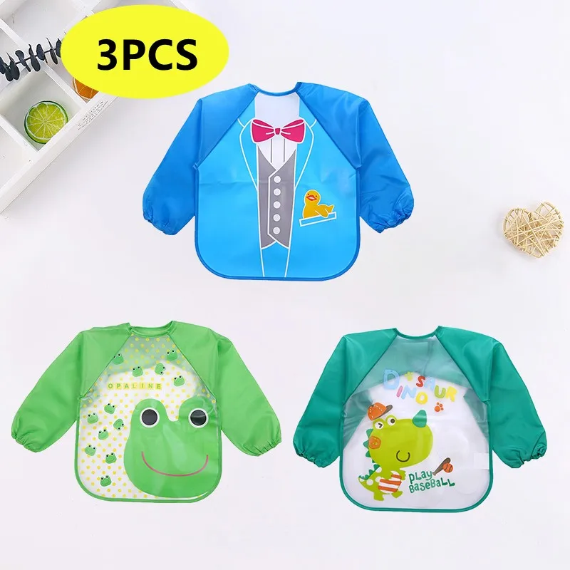 Baby Kids Toddler Long Sleeve Scarf Waterproof Art Smock Feeding Bib Apron Pocket Infant Boys Girls Burp Cloth Bandana Bibs