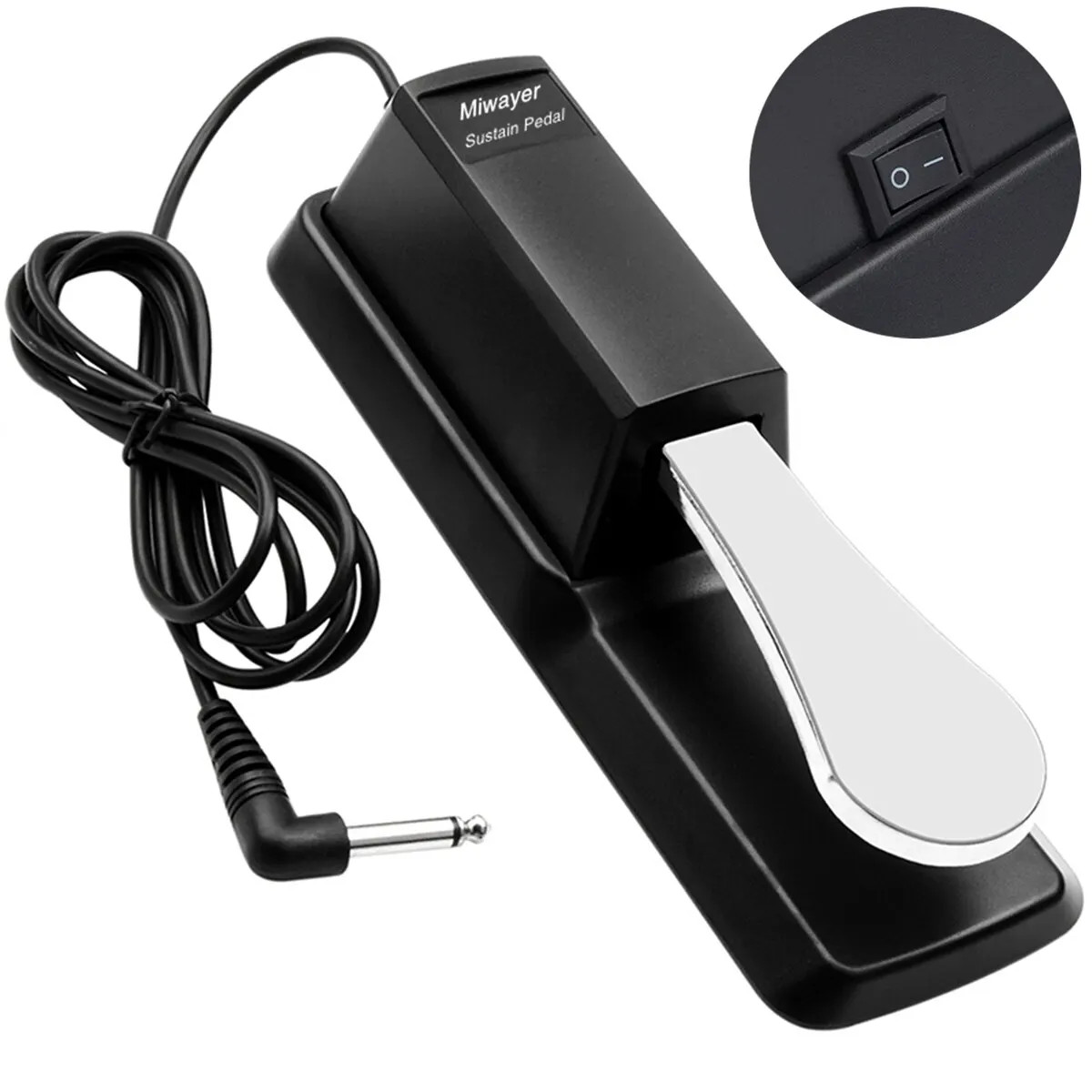 Miwayer Sustain Pedal with Polarity Switch for MIDI Keyboard Synth Digital Pianos Electronic Drum Electric Piano