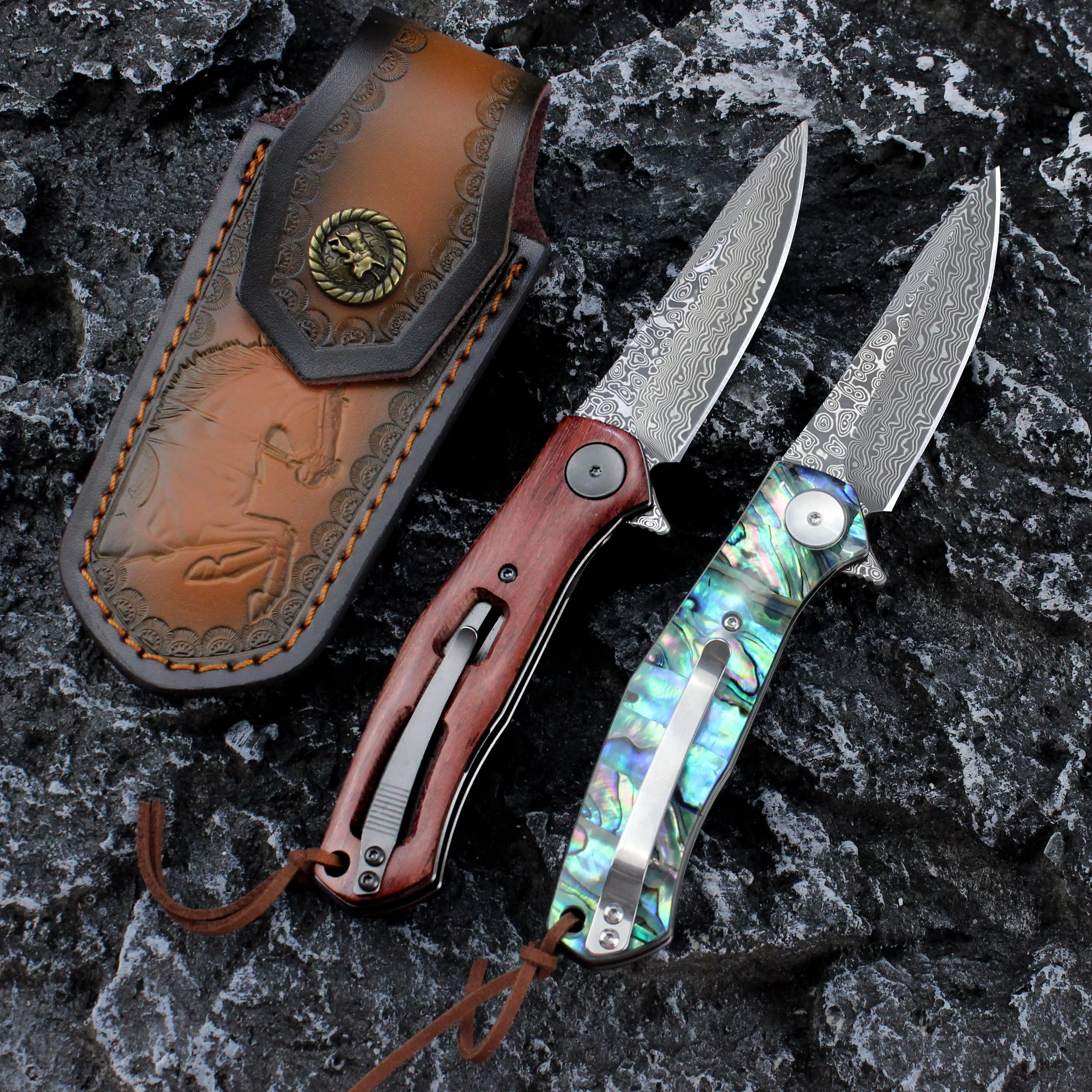 TUNAFIRE Folding Pocket Knife 4020 Damascus VG10 Steel Blade Wood Handle Knife For Men Tactical Hunting Camping Knives Gift Tool