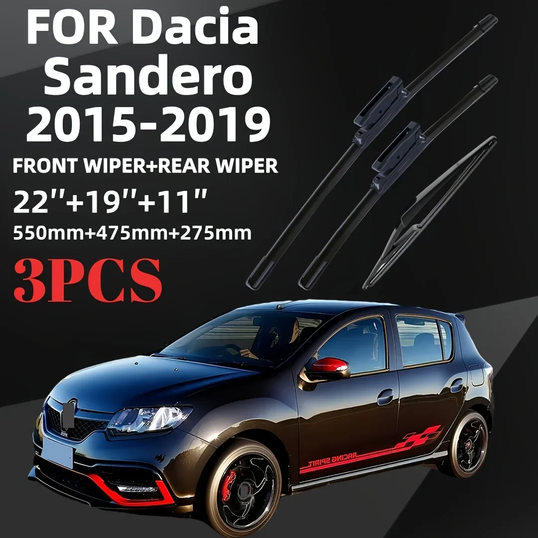 Suitable for Dacia Suitable for Renault Sandero 2015-2019 Front And Rear Wiper Set - 22Inch+19Inch And 11Inch Windshield Wipers