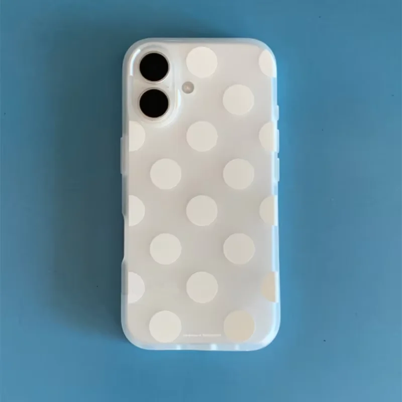 Coque de téléphone givrée à pois blancs coréens pour iPhone 18 ULTRA 17 16 15 14 13 12 11 Pro Max MINI XR XS PLUS 17air 16e, coque souple