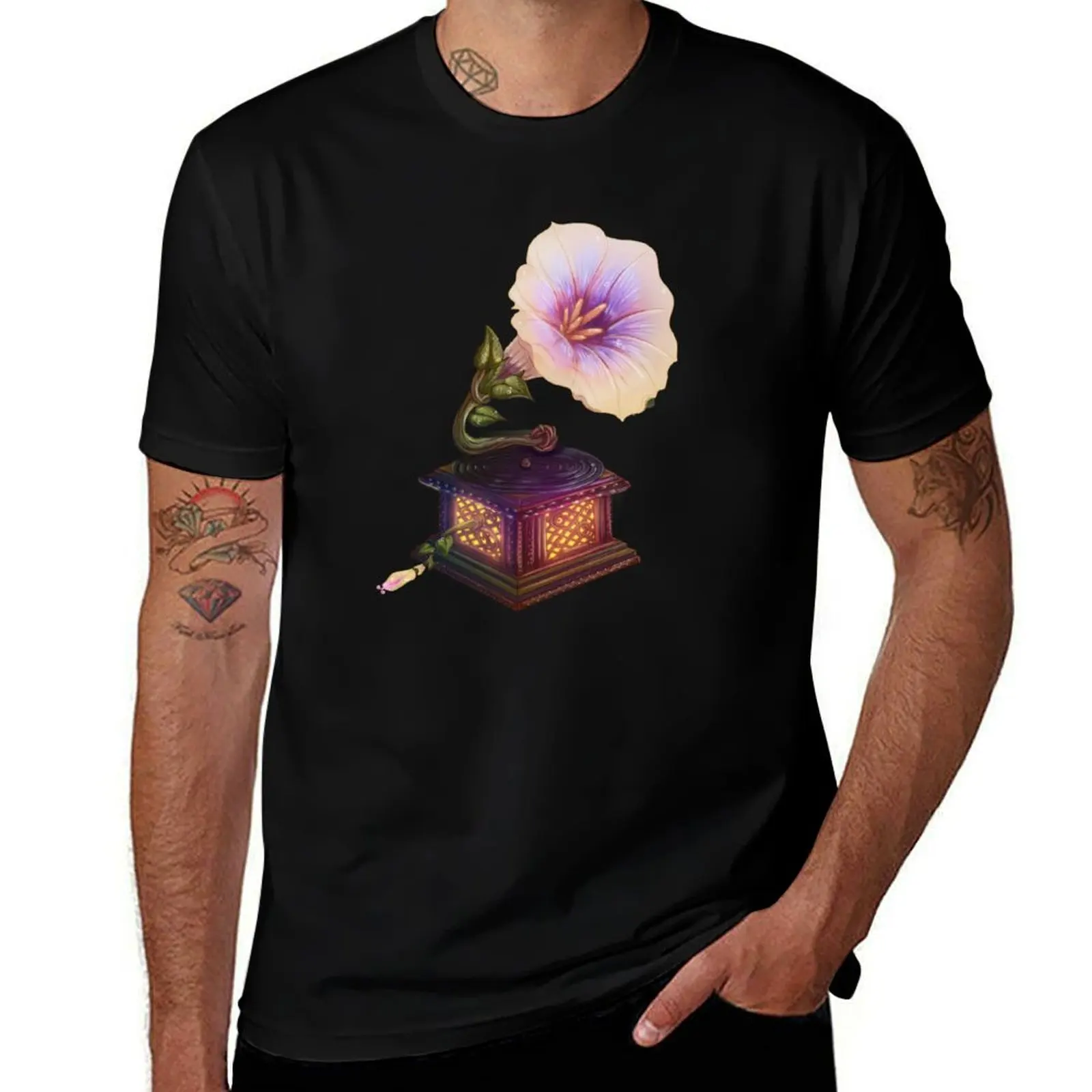 Flower Gramophone T-Shirt anime stuff rapper graphic tees summer top shirts graphic tees sweat shirts, men