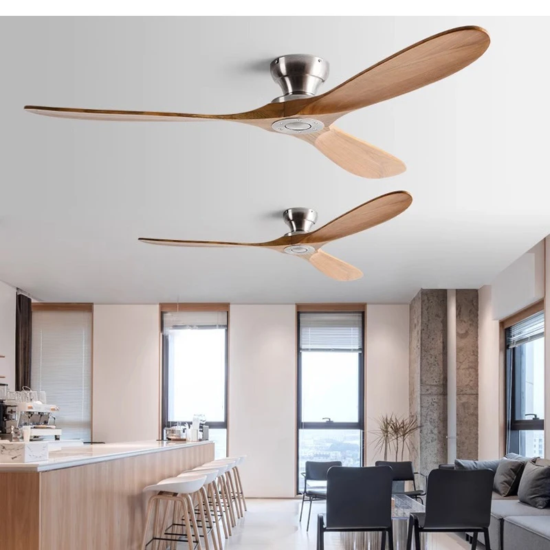 42/52/60 Inch Low Floor Ceiling Fan 3 Wooden Blade DC Motor Electric Fans with Remote Control for Coffee Shop Home Hotel Office