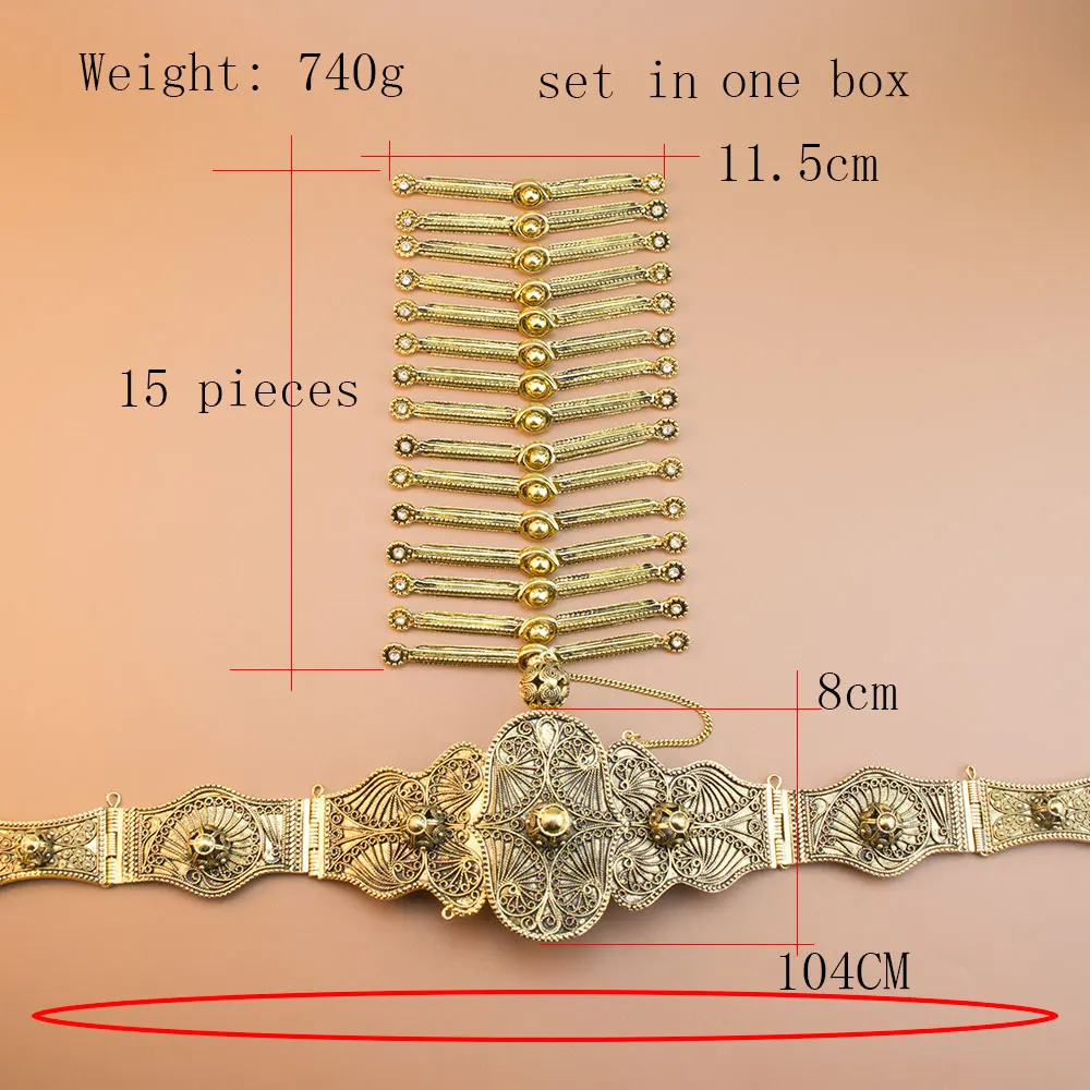 Sunspicems Caucasus Women Belt Breastplate Buckle Kazakh Bridal Wedding Jewelry Sets Retro Gold Color Turkish Ethnic Accessories