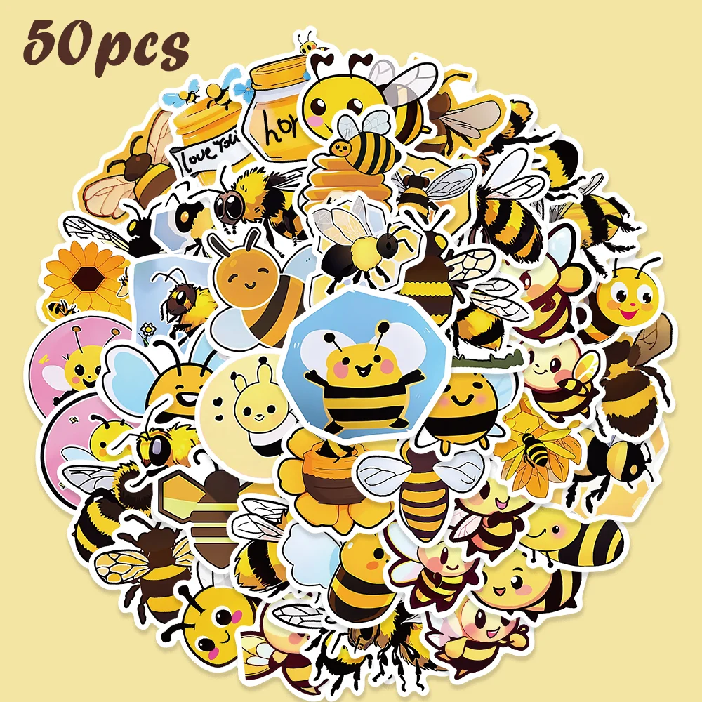 

50pcs Cartoon Cute Honey Bee Stickers Kawaii Graffiti Waterproof Sticker DIY Laptop Guitar Phone Case Envelope Scarpbook Diary