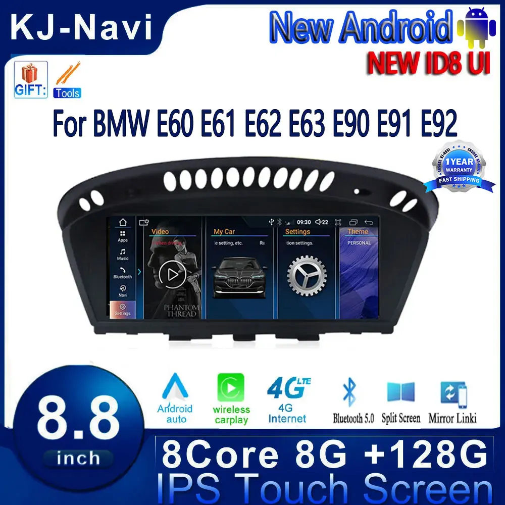 

8.8 Inch ID8 For BMW E60 E61 E62 E63 E90 E91 Android 14 Car Monitors Multimedia Player Carplay BT Stereo Speacker Radio Player