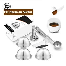 iCafilas Reusable Coffee Capsule Pod For Nespresso Vertuoline GCA1 & Delonghi ENV135 Stainless Steel Refillable Filters Dosing