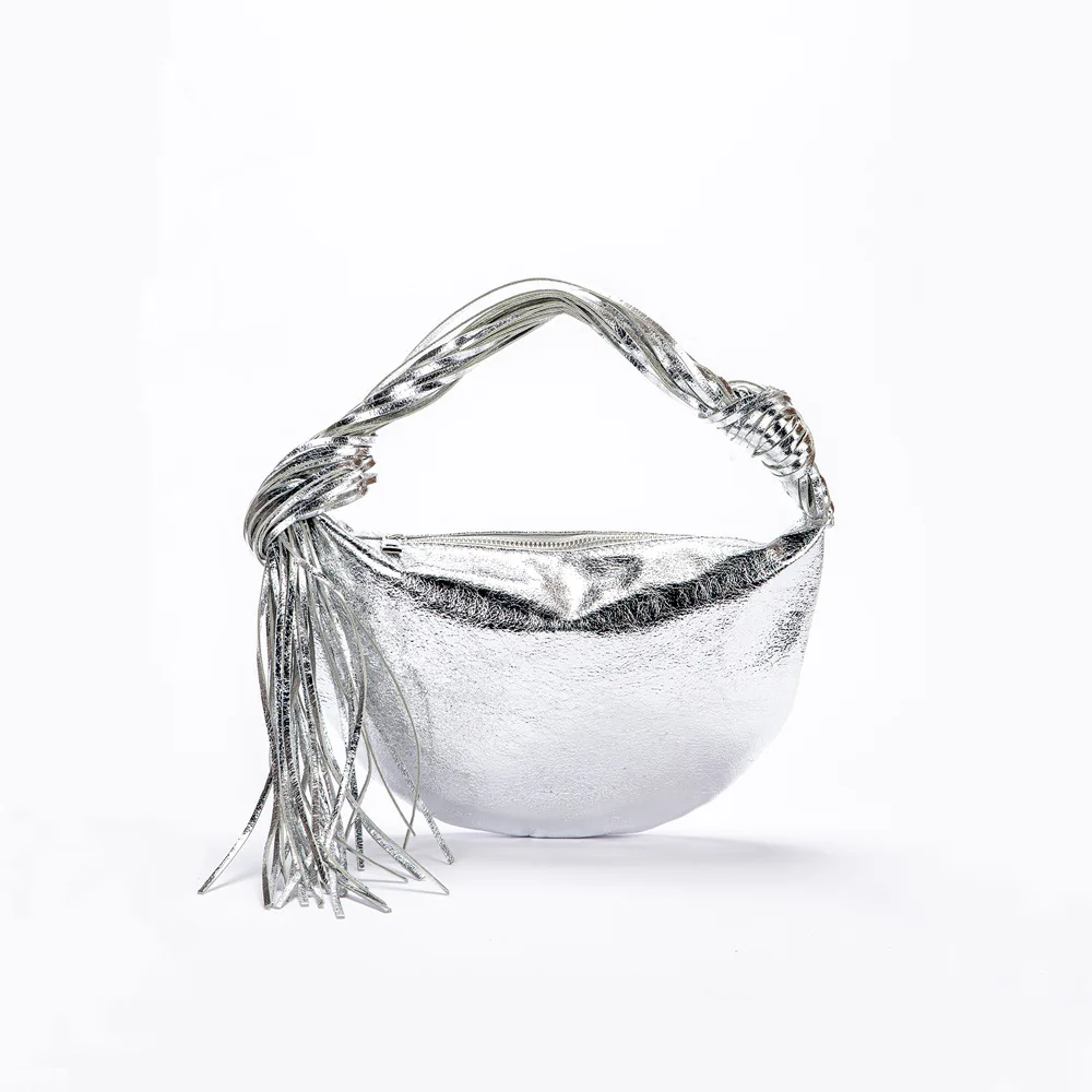 

Small Luxury Design Women's Soft PU Leather Gold Silver 2025 Hobo Bag Elegant Dressy Handbag Tassel Dumpling Party Clutch Purse
