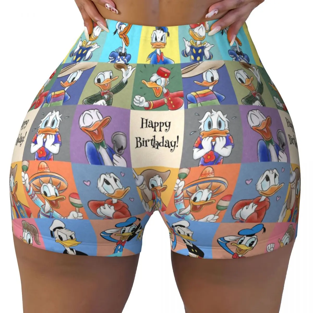 

Custom Donald Duck Happy Birthday Workout Shorts for Women Gym Volleyball Running Yoga Shorts