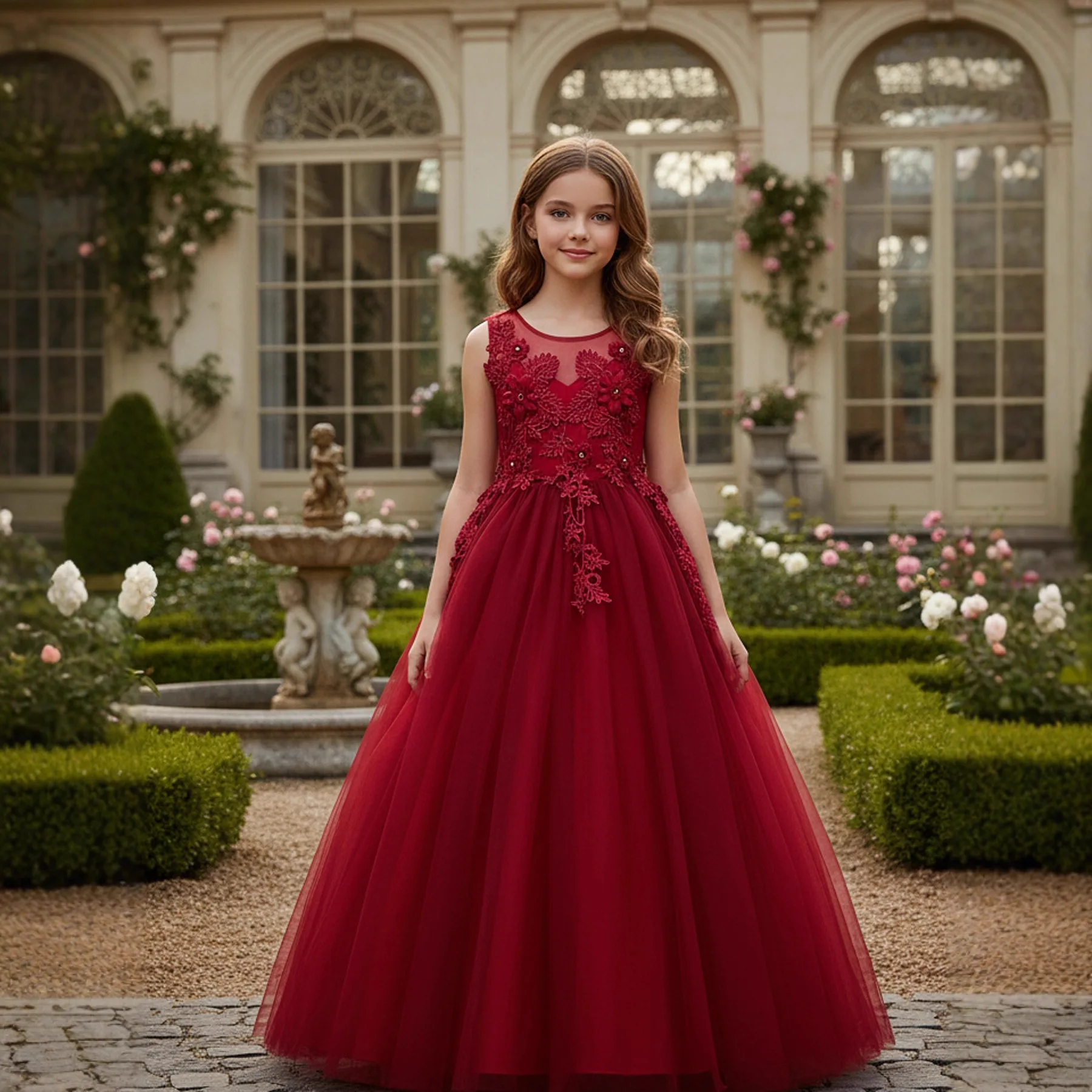 فستان الأميرة الأنيق للأطفال مطرز بالزهور من التول للفتيات لحفلات أعياد الميلاد وحفلات الزفاف وحفلات التواصل الأول فستان ماكسي #1