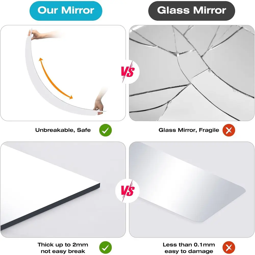 15.75인치 파손 방지 아크릴 거울, 가정용 벽걸이형 피트니스 거울, 침실 및 거실용 가볍고 현대적인 장식