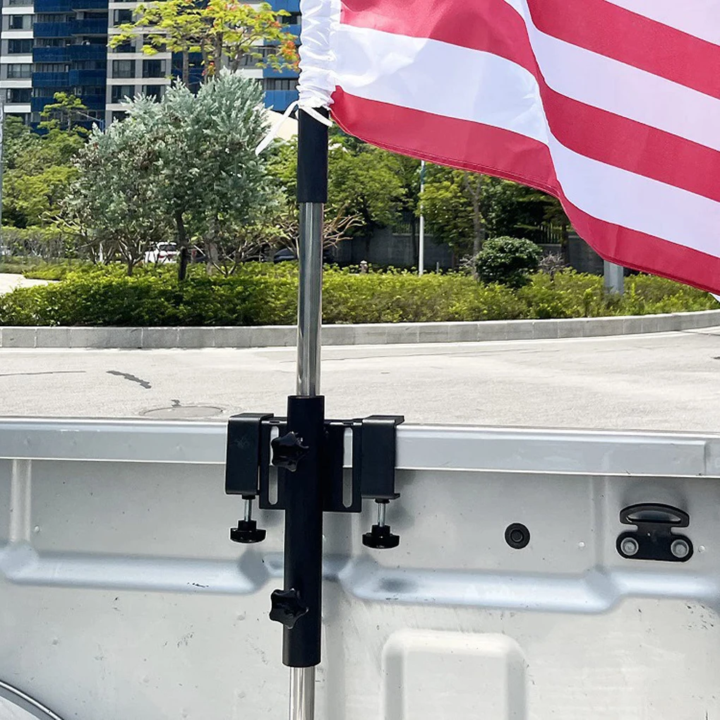 Generic Truck Flag Pole Mount Steel Metal Hardware Black No Drilling Flagpole Holder for RV Outside up to 1.2 in Flag Poles
