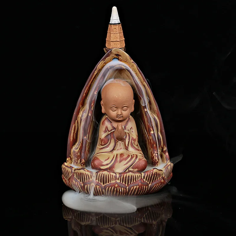 20 Incense Cones Zen Monk Backflow Incense Stick Incense Holder Decoration Micro Landscape Yoga Ornament