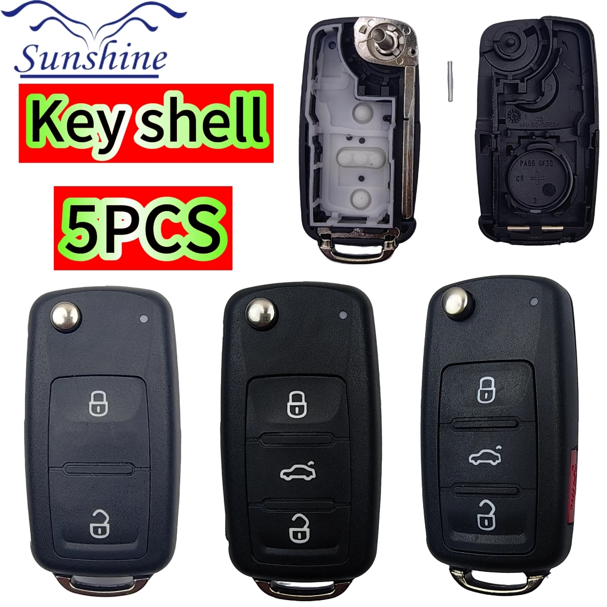 

5PCS 5K0837202AE/202AD Flip Folding Remote Key Shell For VW Jetta CADDY EOS GTI Golf Passat Tiguan 2/3/3+1 Buttons NBG010180T