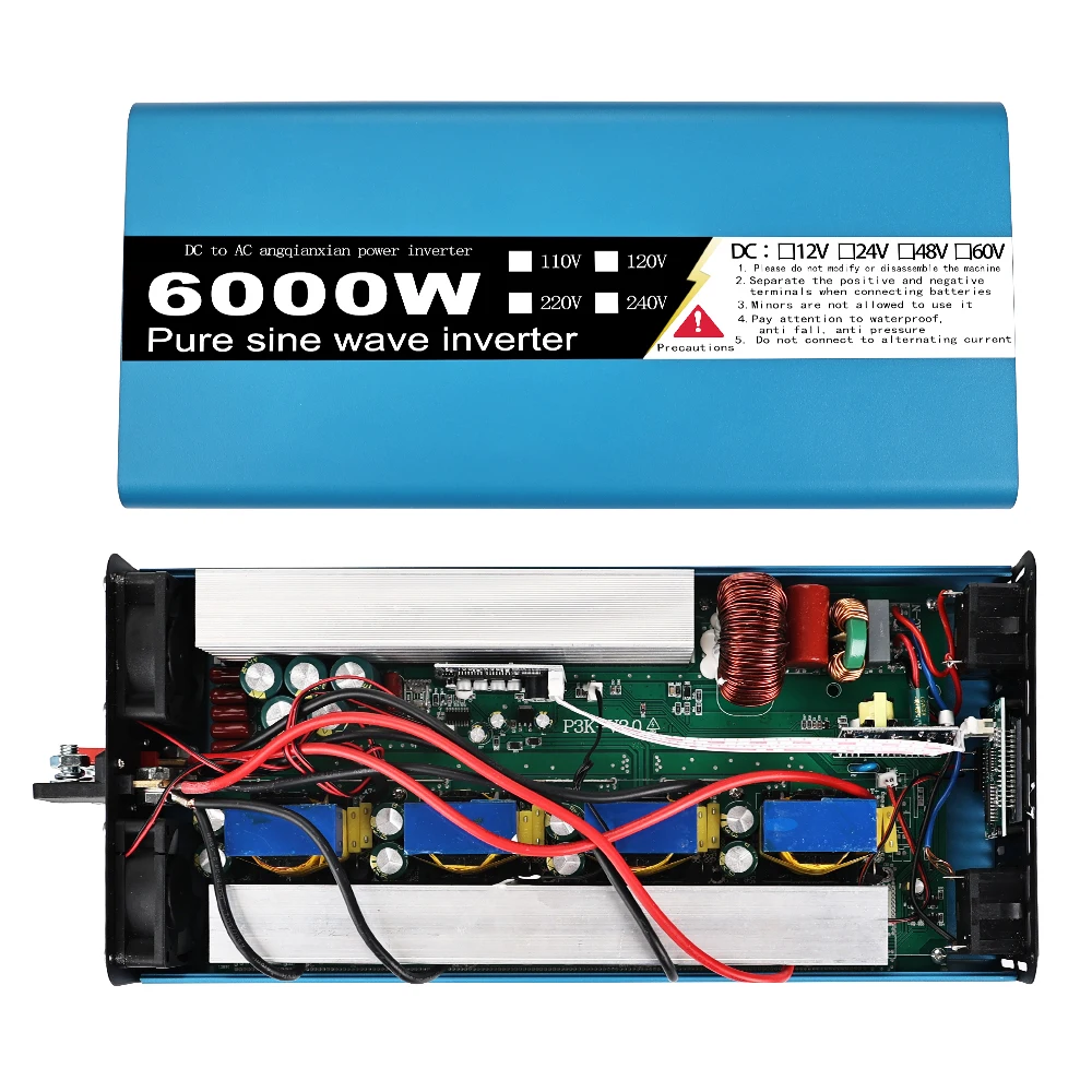 Pure Sine Wave Inverter 6000W 5000W 4000W DC 12V To AC 220V 60Hz Two socke Power solar Car Inverter With LCD Display Converter