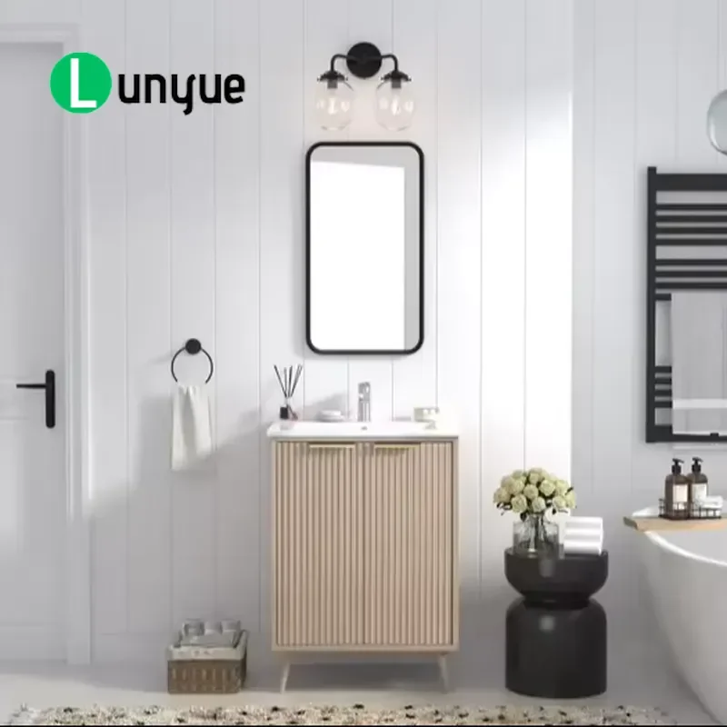 Modern Solid Wood Floor to Ceiling Bathroom Vanity Cabinet with Integrated 24 Inch Single Sink Countertop Durable Storage for